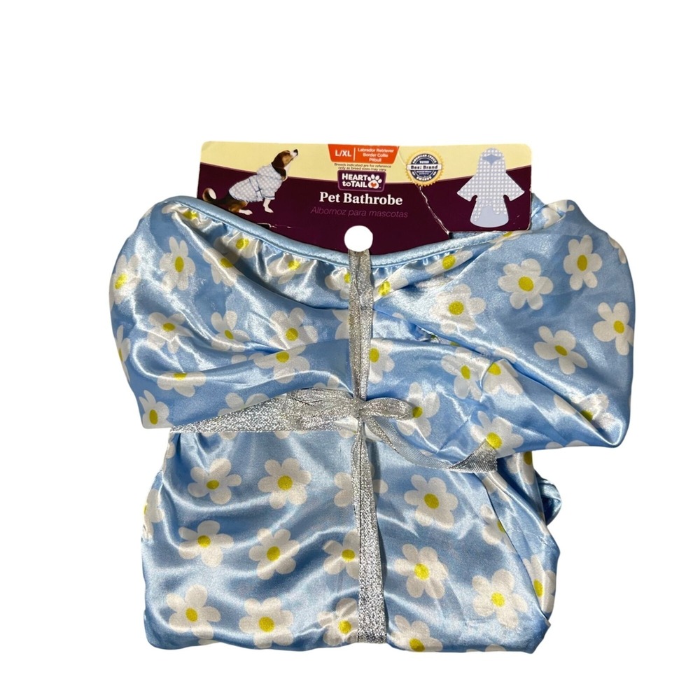 Heart To Tail Pet Bathrobe L/XL Blue Daisy‎ Design 100% Polyester Large Dog